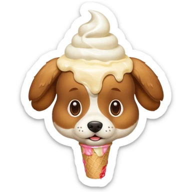 Cute fuzzy dog with ice cream on his head sticker