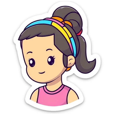 girl with ponytail and colorful headband sticker