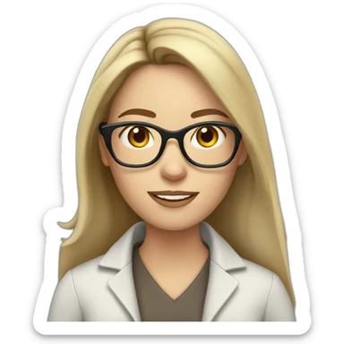 White woman with long dark brown hair using glasses writing sticker