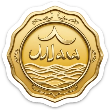 "A golden badge-like logo with wavy edges, resembling a seal. The text 'MAHANA' is at the top, while 'M.H.N' is centered. At the bottom, the Persian text 'ماحانا' is displayed. The color scheme consists of shades of gold and yellow with soft shadows for a three-dimensional effect. The design is simple and formal, suitable for branding." sticker