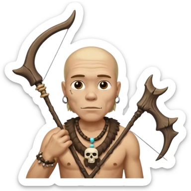 Stone age man  with skull Bone Necklace Bow sticker