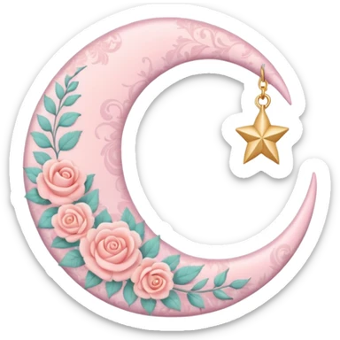 Rosy romantic pastel crescent damask moon sticker