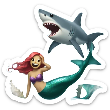 shark and mermaid playing  sticker
