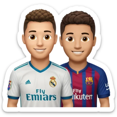 Prime noodle hair ronaldo and prime 2012 messi Smiling in one Photo and make it realistic Ronaldo wearing Number 7 With Madrid and Messi wearing number 10 with barca  sticker