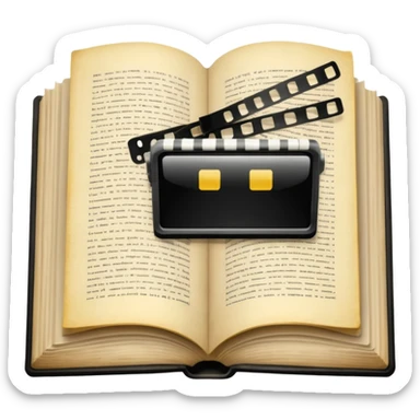 open book with a film strip above it sticker