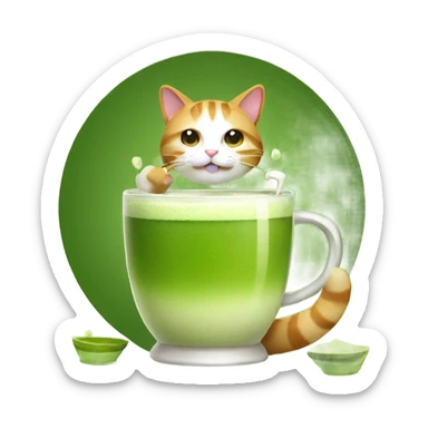 Cat drinking a matcha sticker