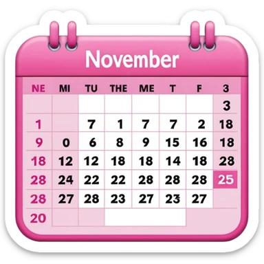 pink calendar of days in november 2025 in poppins text form sticker