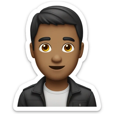 
A guy with a short dark haircut looks at the camera sticker