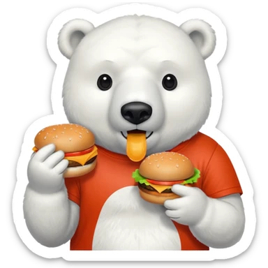 polar bear with burger wearing red orange tshirt sticker