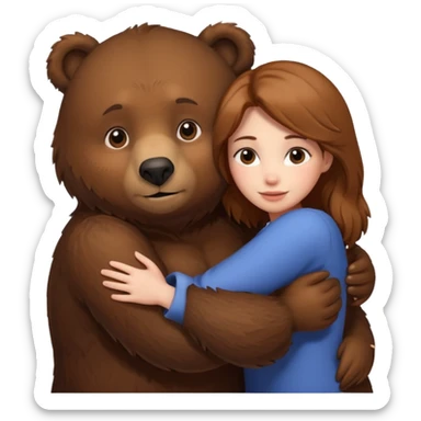 Woman loving a big  bear sticker