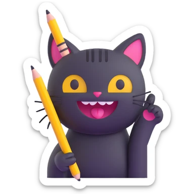 cat holding a pencil and drawing smiley faces sticker