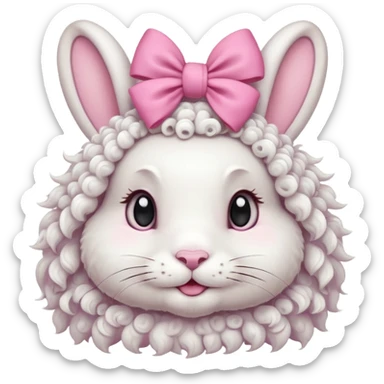 curly white bunny with pink bow on head sticker