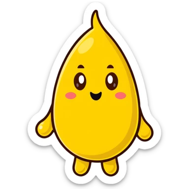 cartoon poop character facing off against a cartoon yellow droplet character, playful sticker