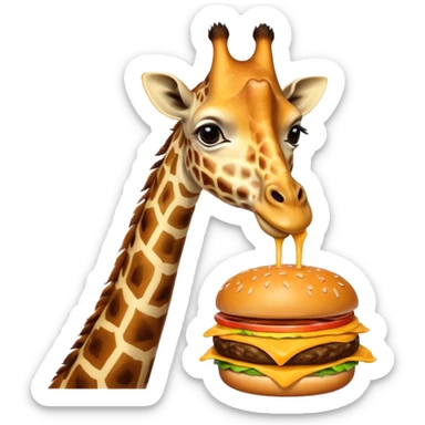 A giraffe eating a cheeseburger sticker