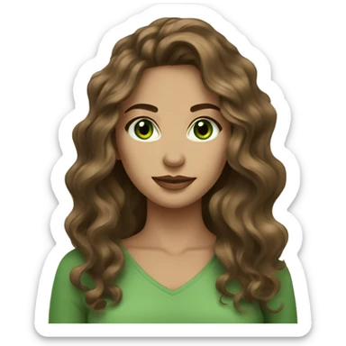 hot woman long brown wavy voluminous hair with green eyes beige skin sticker