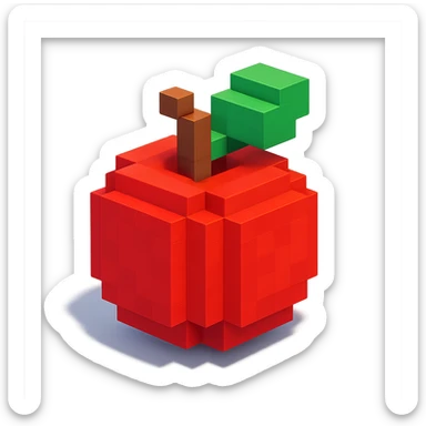 voxel-style red apple with a green leaf, simple cubic shapes, isometric view sticker