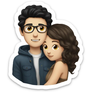 White boy black hair glasses kissing white girl brown hair brown eyes sticker