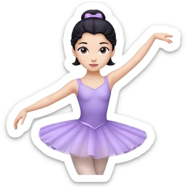 Cinematic Light Purple Ballerina Portrait Emoji, rendered in a realistic, vector-style with minimal shading.  with porcelain skin, smooth deep black hair falling in soft waves, and calm, inviting eyes. sticker