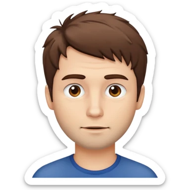 Create an emoji of a man with white skin and short brown but slightly messy hair sticker