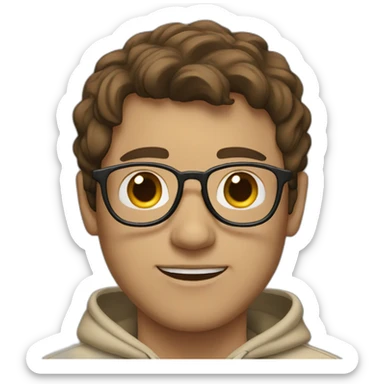 Man with Brown hair with glasses and beige hoodie sticker