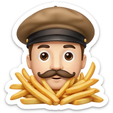 French fries with face beret and mustache  sticker