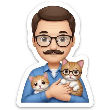 Glasses and mustach holding a kitten sticker