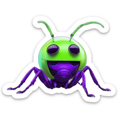 Ants 3D color lemon green and purple neon streetwear cybertech smart Futuristic cyber AR/VR point from him up doing a moonwalker sticker