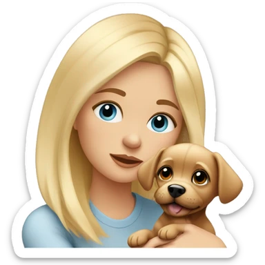 Cozy blonde hair girl with blue eyes sitting at home with her small toy terrier puppy  sticker