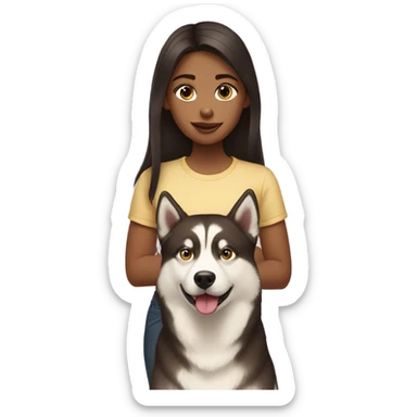 A girl Dark brown  hair next to a light dorée  Husky sticker