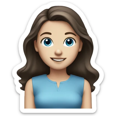 white girl with dark brown hair and blue eyes and smiling sticker