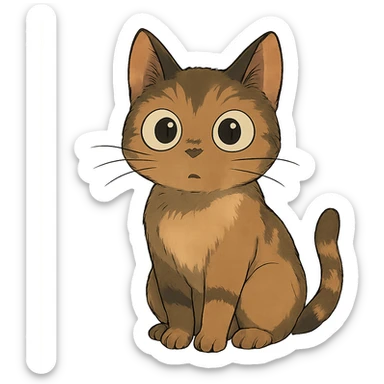 a curious cat with big expressive eyes, ghibli style sticker