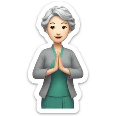 Chinese lady grey hair doing yuga movement sticker