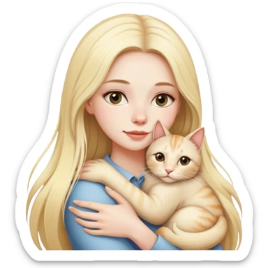 pretty woman with pale skin, very long blonde hair hugging a cat sticker