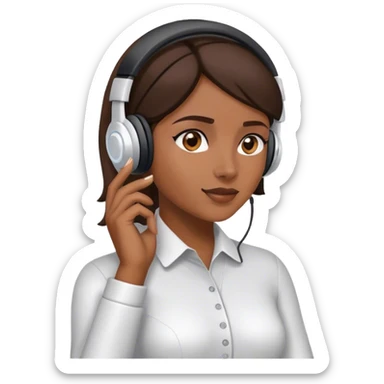 Woman with headset and her hand in her left ear like trying ti hear better sticker