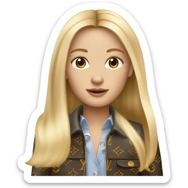 Blonde with long straight hair, grey eyes and Louis Vuitton  sticker