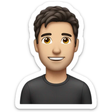 A man with dark brown hair and a airpod in the ear sticker