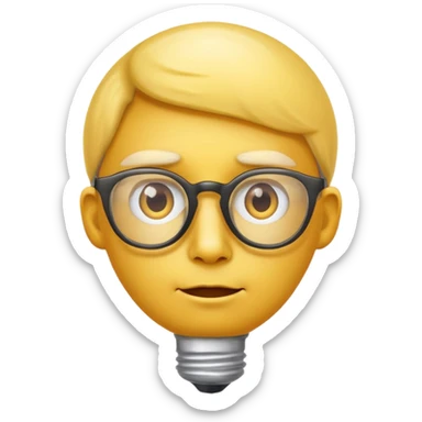 face with glasses and a lightbulb, representing insightful experience, classic apple emoji style sticker