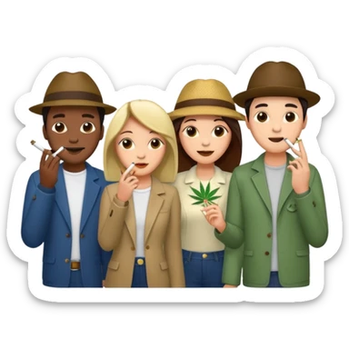 Two romantic couples smoking a joints sticker