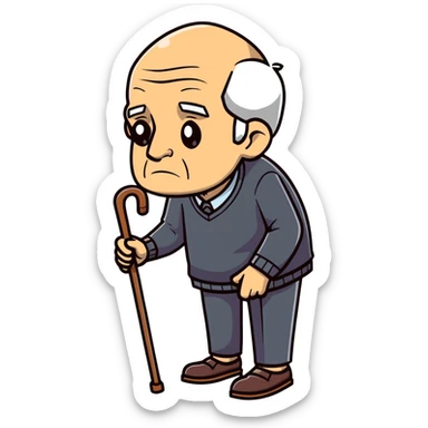 lonely elderly man with a cane looking downcast sticker