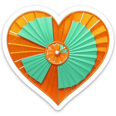orange glittery heart, chopped  in pieces like shattered glass edges  with a couple mint green art deco fans  sticker