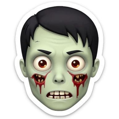 zombie with black hair, cartoonish expression sticker