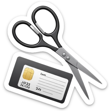 Floating black Scissors cutting in half an idf soldier ID card with a little chip in 2 parts sticker