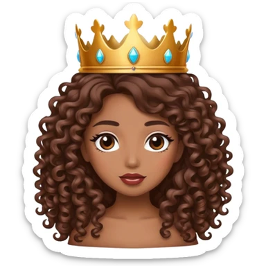 Brown girl diva long curly hair with crown sticker