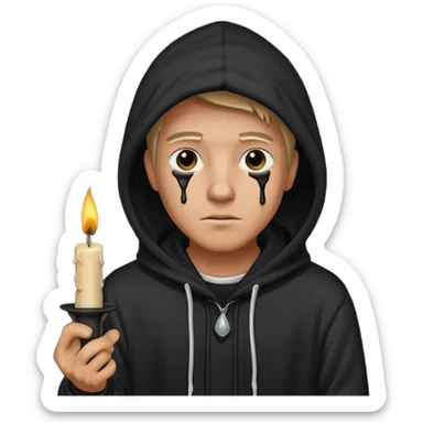 ancient man in black hoodie hold a black candle sticker