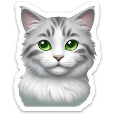 fluffy gray and white cat with green eyes sticker