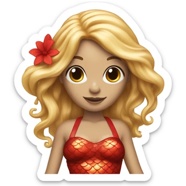 Mermaid with red tail and blonde hair pretty and detailed sticker