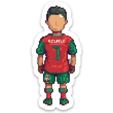 Ronaldo, pixel art style, wearing Portugal jersey sticker
