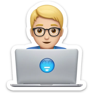 A tech guru in the front of a laptop sticker