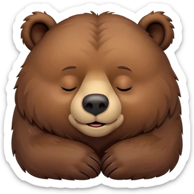 Meme-Worthy Cute Sleeping Grizzly Bear Portrait Emoji, Head resting peacefully with a contented smile, showcasing a massive, robust build and a luxuriously soft deep brown fur, eyes shut in a serene, restful nap, Simplified yet hilariously adorable features, highly detailed, glowing with a soft, drowsy light, high shine, relaxed and utterly lovable, stylized with an air of playful laziness, bright and heartwarming, soft glowing outline, capturing the essence of a comically sleepy grizzly, so meme-worthy it feels like it could instantly become the next viral sensation of adorable slumber! sticker