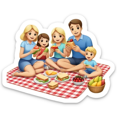 Family picnic with parents and children sitting on a blanket enjoying food outdoors sticker